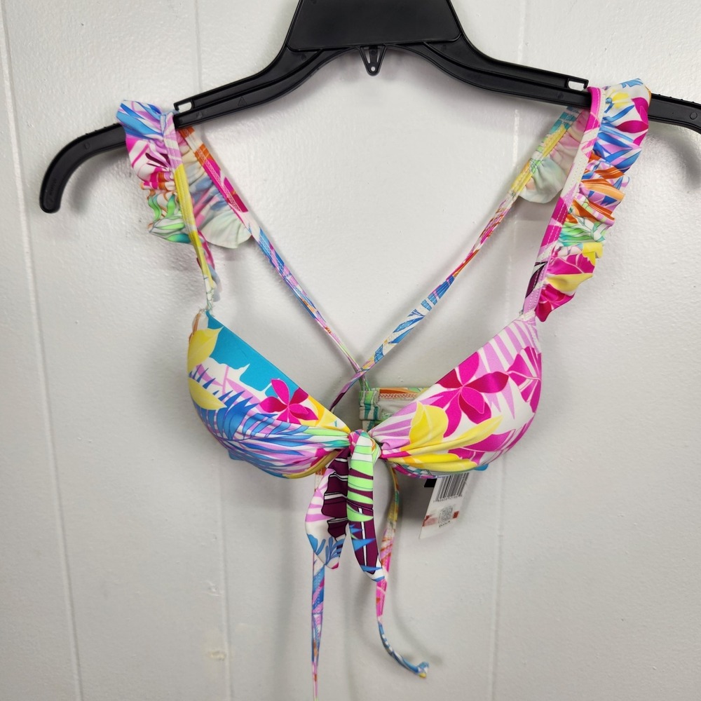 California Waves Bikini Top XS Multicolor Ruffle Tie Crisscross Back
